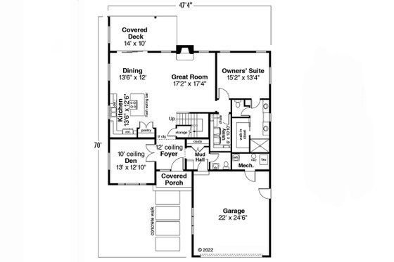 Floor Plan - Main Floor for Modern House Plan #124-1207 - 3 bed, 2.5 bath