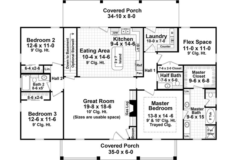 Home Plan - Floor Plan - Main Floor for Farmhouse House Plan #21-521 - 3 bed, 2.5 bath