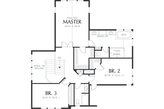 Upper level floor plan - 4000 square foot Craftsman home