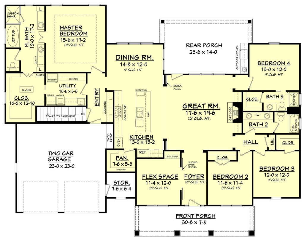 Craftsman Style House Plan 4 Beds 3 Baths 2639 Sq Ft Plan 430 104