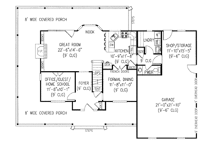 Floor Plan - Main Floor for Farmhouse House Plan #11-202 - 3 bed, 2.5 bath