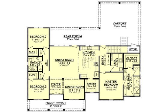 Floor Plan - Main Floor for European House Plan #430-144 - 3 bed, 2 bath