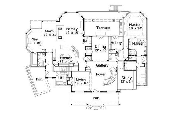 Floor Plan - Main Floor for European House Plan #411-777 - 4 bed, 5.5 bath