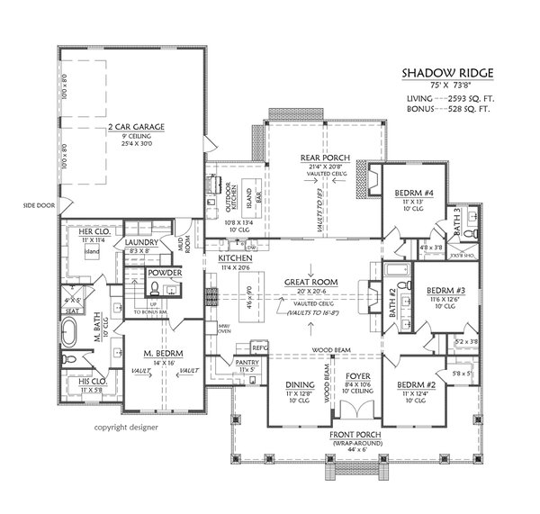 House Blueprint - Floor Plan - Main Floor for Farmhouse House Plan #1074-134 - 4 bed, 3.5 bath