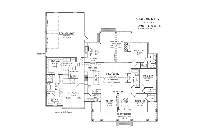 House Blueprint - Floor Plan - Main Floor for Farmhouse House Plan #1074-134 - 4 bed, 3.5 bath