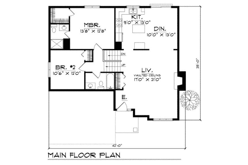 House Blueprint - Floor Plan - Main Floor for Traditional House Plan #70-109 - 2 bed, 1 bath