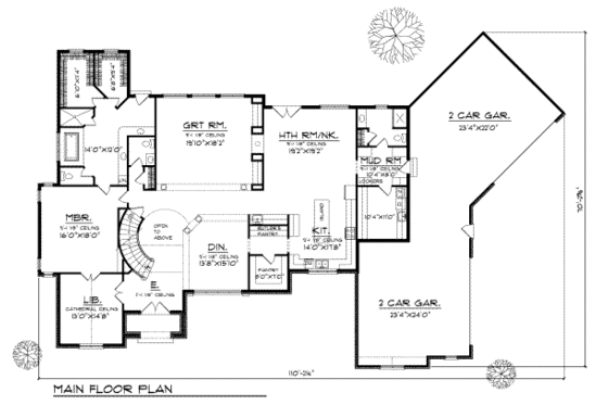 Floor Plan - Main Floor for European House Plan #70-547 - 4 bed, 3.5 bath