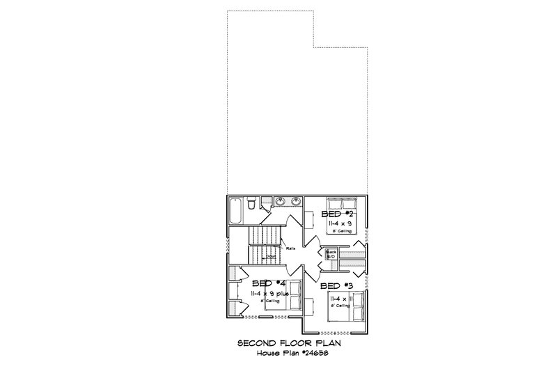 House Blueprint - Floor Plan - Upper Floor for Cottage House Plan #513-2451 - 4 bed, 2.5 bath
