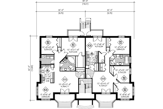 Floor Plan - Lower Floor for European House Plan #25-306 - 20 bed, 8 bath
