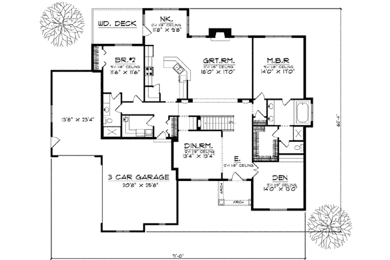 Dream House Plan - Floor Plan - Main Floor for European House Plan #70-590 - 2 bed, 1.5 bath