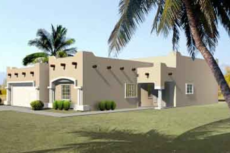House Design - Adobe / Southwestern Exterior - Front Elevation Plan #1-1410