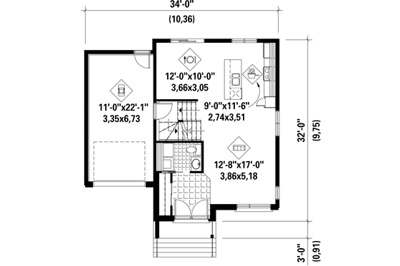 Floor Plan - Main Floor for Contemporary House Plan #25-4285 - 3 bed, 1 bath