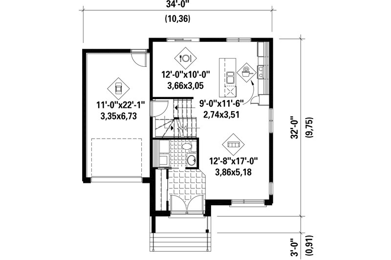 Dream House Plan - Floor Plan - Main Floor for Contemporary House Plan #25-4285 - 3 bed, 1 bath