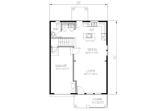 Floor Plan - Main Floor for Craftsman House Plan #423-6 - 3 bed, 2.5 bath