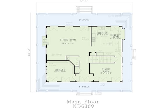 Floor Plan - Main Floor for Southern House Plan #17-2053 - 3 bed, 3.5 bath