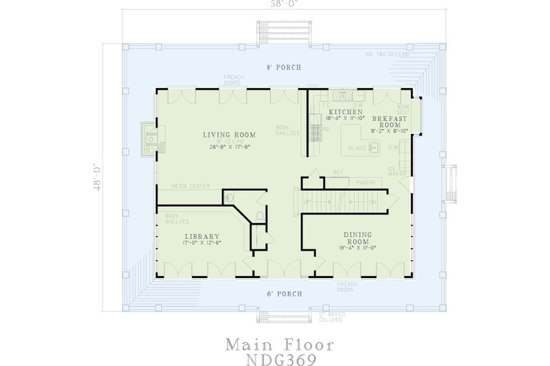 Dream House Plan - Floor Plan - Main Floor for Southern House Plan #17-2053 - 3 bed, 3.5 bath