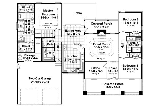Floor Plan - Main Floor for Country House Plan #21-458 - 3 bed, 2.5 bath