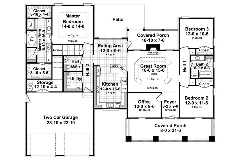 House Blueprint - Floor Plan - Main Floor for Country House Plan #21-458 - 3 bed, 2.5 bath