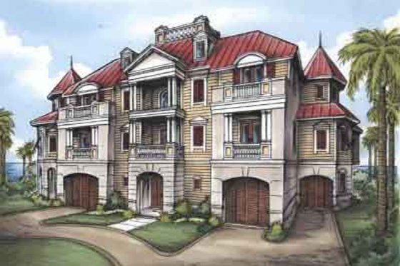 Exterior - Front Elevation for European House Plan #115-180 - 3 bed, 6.5 bath