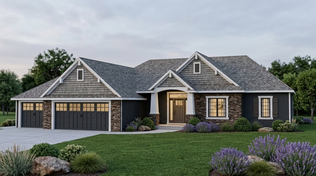 Exterior - Front Elevation 2 for Ranch House Plan #1064-82 - 4 bed, 2.5 bath