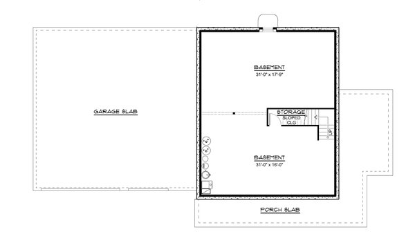 House Blueprint - Floor Plan - Lower Floor for Barndominium House Plan #1064-495 - 3 bed, 2.5 bath