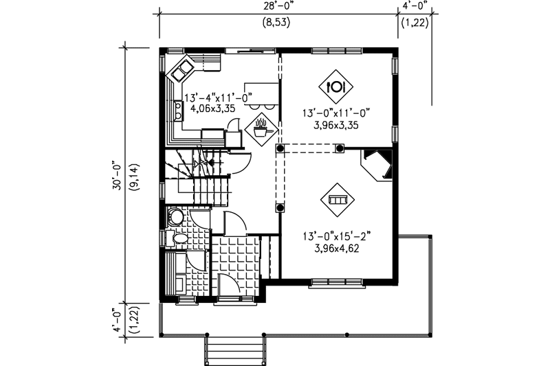 House Blueprint - Floor Plan - Main Floor for Traditional House Plan #25-2006 - 3 bed, 1.5 bath