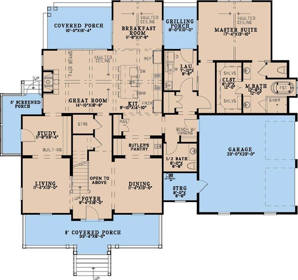 Architectural House Design - Floor Plan - Main Floor for Farmhouse House Plan #923-516 - 3 bed, 3 bath