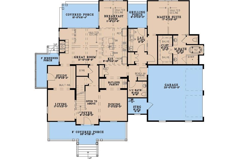 Architectural House Design - Floor Plan - Main Floor for Farmhouse House Plan #923-516 - 3 bed, 3 bath