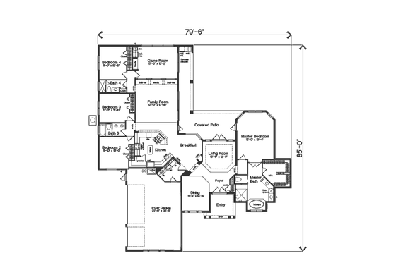 Floor Plan - Main Floor for Classical House Plan #135-190 - 4 bed, 5.5 bath