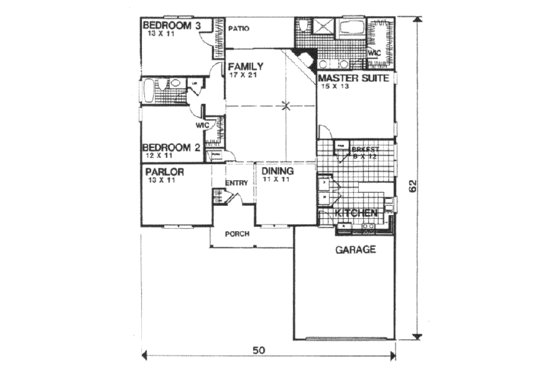 Floor Plan - Main Floor for Ranch House Plan #30-164 - 3 bed, 2 bath