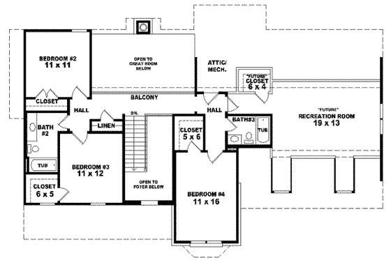Floor Plan - Upper Floor for Colonial House Plan #81-820 - 4 bed, 3.5 bath