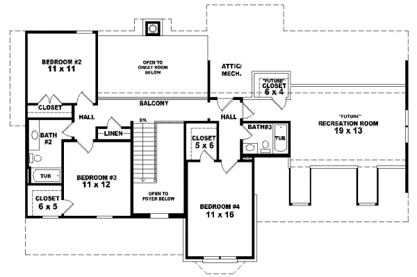 Colonial Floor Plan - Upper Floor Plan #81-820