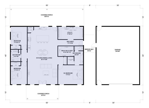 Barndominium Floor Plan - Main Floor Plan #1107-31