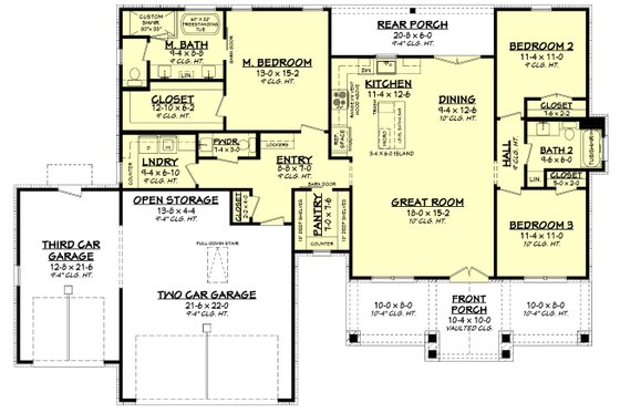 Floor Plan - Main Floor for Craftsman House Plan #430-391 - 3 bed, 2.5 bath