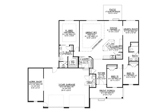 Floor Plan - Main Floor for Ranch House Plan #1064-175 - 3 bed, 2 bath