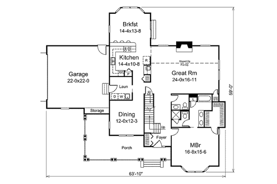 Floor Plan - Main Floor for Farmhouse House Plan #57-549 - 4 bed, 3.5 bath