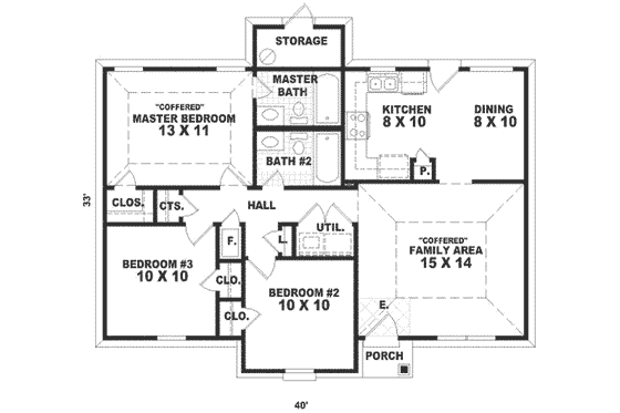 Floor Plan - Main Floor for Southern House Plan #81-124 - 3 bed, 2 bath