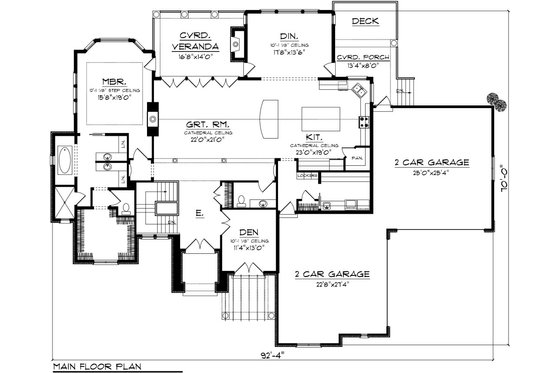 Floor Plan - Main Floor for Mediterranean House Plan #70-1093 - 3 bed, 2.5 bath
