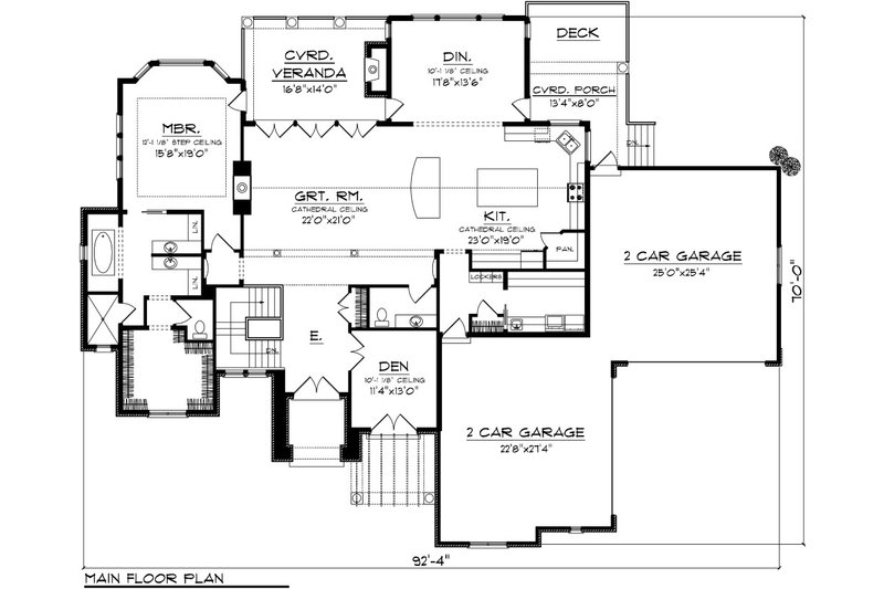 Home Plan - Floor Plan - Main Floor for Mediterranean House Plan #70-1093 - 3 bed, 2.5 bath