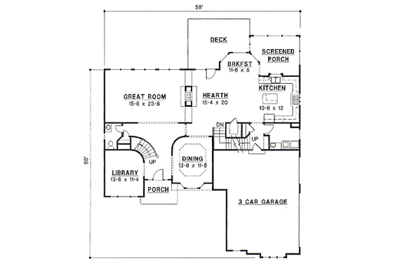Floor Plan - Main Floor for European House Plan #67-605 - 4 bed, 3.5 bath