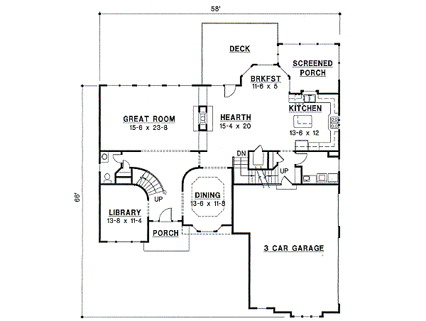 Floor Plan - Main Floor for European House Plan #67-605 - 4 bed, 3.5 bath