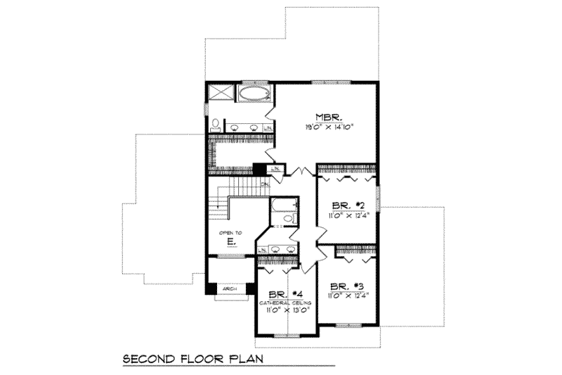 Home Plan - Floor Plan - Upper Floor for European House Plan #70-426 - 4 bed, 2.5 bath