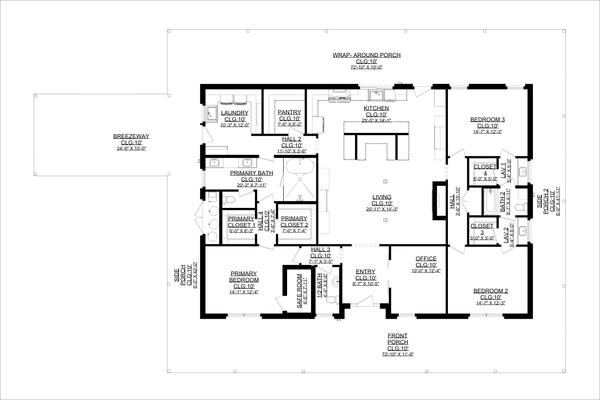 House Design - Floor Plan - Main Floor for Ranch House Plan #1127-3 - 3 bed, 2.5 bath