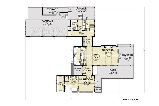 Floor Plan - Main Floor for Farmhouse House Plan #1070-110 - 3 bed, 2.5 bath