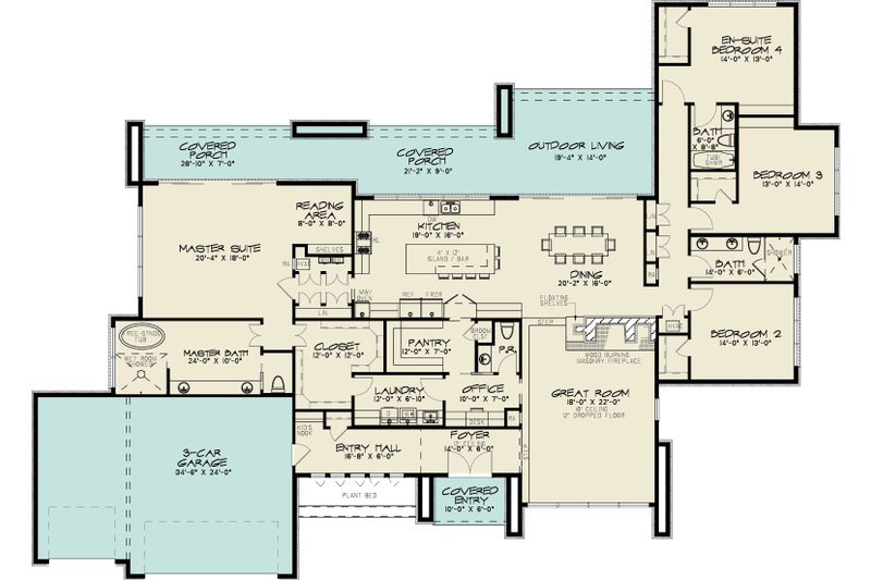 House Design - Floor Plan - Main Floor for Contemporary House Plan #1095-1 - 4 bed, 3.5 bath