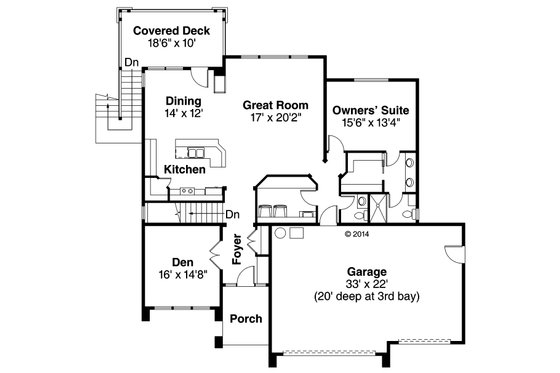Floor Plan - Main Floor for Prairie House Plan #124-924 - 3 bed, 2.5 bath