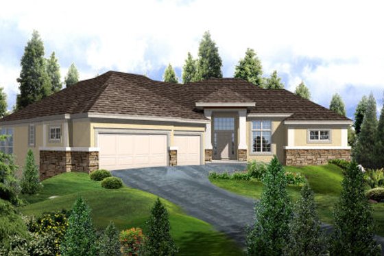 Exterior - Front Elevation for Mediterranean House Plan #67-694 - 4 bed, 3 bath