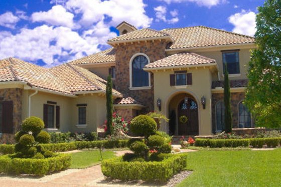 Exterior - Front Elevation for Mediterranean House Plan #135-199 - 5 bed, 6 bath