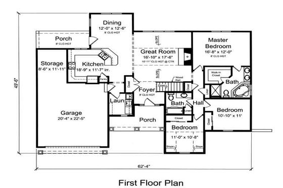 Floor Plan - Main Floor for Traditional House Plan #46-481 - 3 bed, 2 bath
