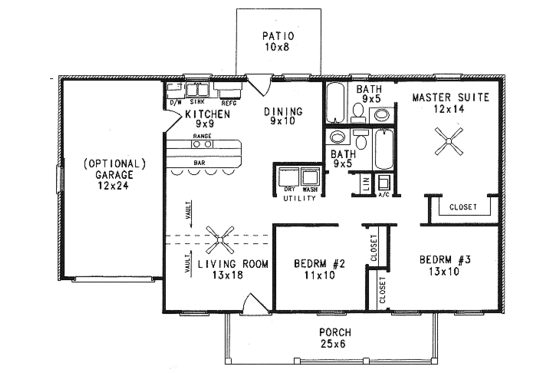 Floor Plan - Main Floor for Country House Plan #14-151 - 3 bed, 2 bath